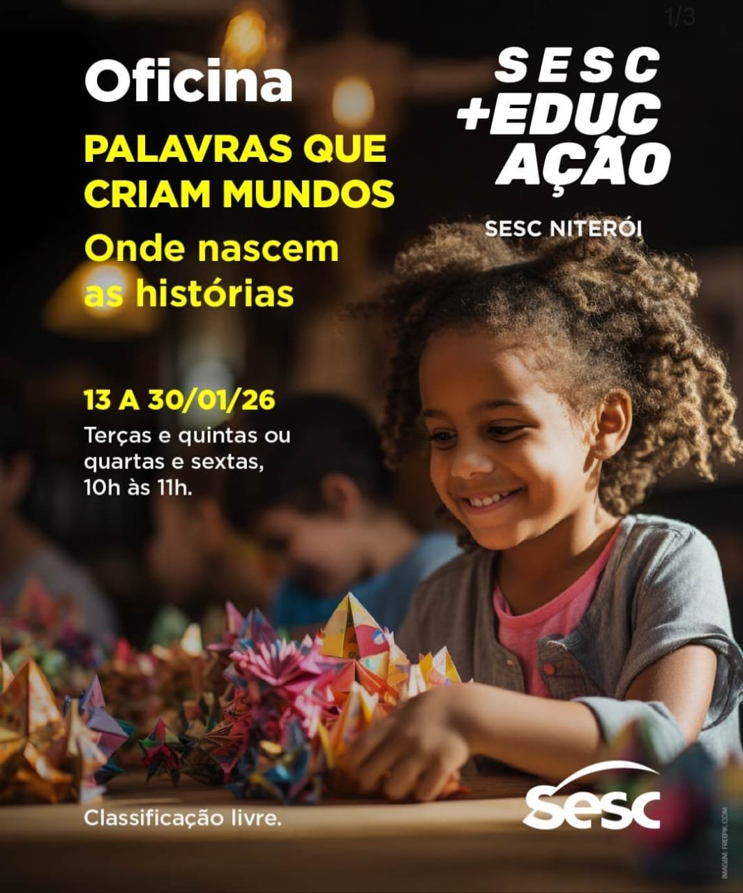 Sesc Niterói oferece oficinas gratuitas parianças para criação de histórias